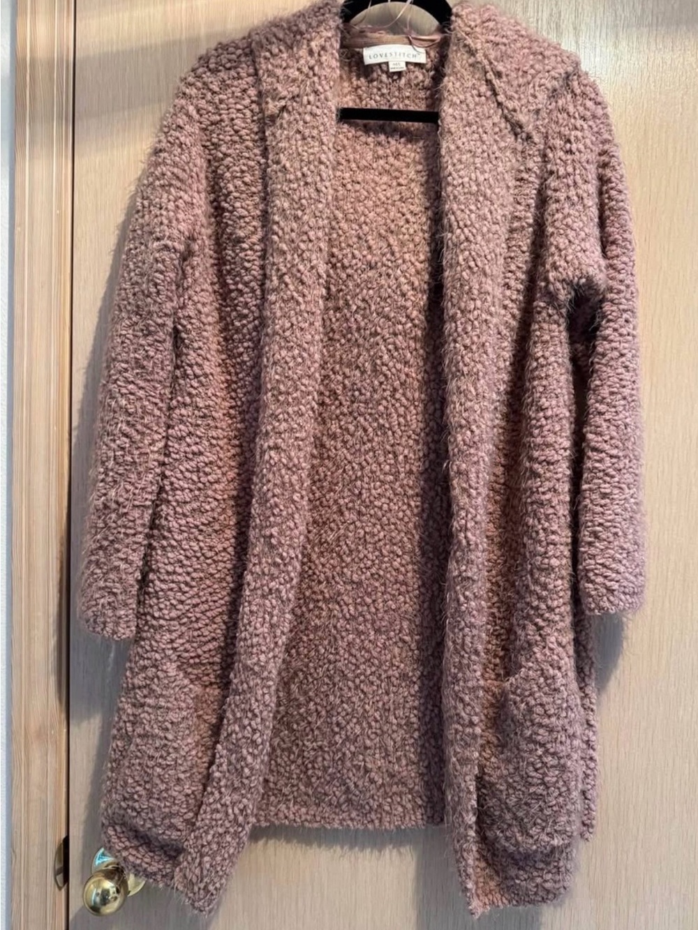 lovestitch Plush Rosewood Open-Front Cardigan with Pockets